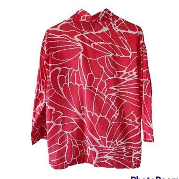 Natori Pink White Button Front Cotton Blouse 3/4 Sleeves Women Size Small - Picture 5 of 6